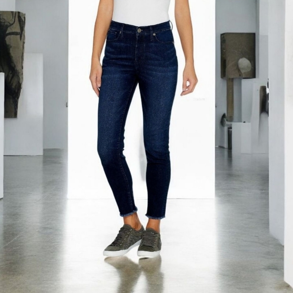 Isaac Mizrahi TRUE DENIM Frayed Hem Ankle Jeans DARK INDIGO Sz 6 Regular NWOT